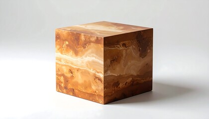 Close-up of a cube sculpture with organic textures and a natural, marbled appearance