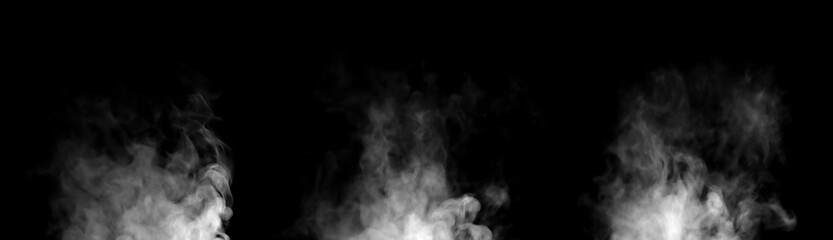 Soft white smoke rising from the bottom on a wide black background, creating atmospheric abstract clouds and textured motion ideal for overlays, visual effects, and modern creative design.