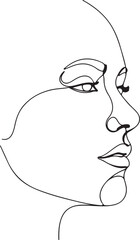 Elegant continuous line drawing of a woman s profile silhouette isolated on transparent background
