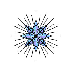 Obraz premium Flat Crystal Snow Star Firework Vector with Bold Black Outline