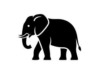 Obraz premium A stylized black silhouette of an elephant with tusks and a trunk.