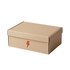 Beige Cardboard Box with Orange Lightning Symbol