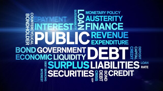 Public Debt animated word cloud-text design animation tag kinetic typography seamless loop.