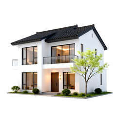 Modern luxury minimalist house exterior 3D render for real estate design, contemporary residential architecture, premium property visualization isolated on transparent background