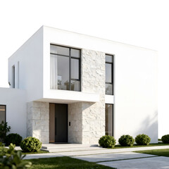 Modern luxury minimalist house exterior 3D render for real estate design, contemporary residential architecture, premium property visualization isolated on transparent background