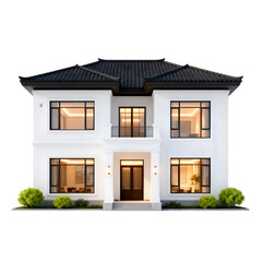 Modern luxury minimalist house exterior 3D render for real estate design, contemporary residential architecture, premium property visualization isolated on transparent background