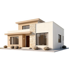 Modern luxury minimalist house exterior 3D render for real estate design, contemporary residential architecture, premium property visualization isolated on transparent background