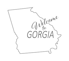 Welcome to Georgia. Outline of the state with a welcome inscription. A template for covers, banners, posters, and posters.