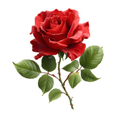 Vibrant Realistic Red Rose with Thorns and Green Leaves