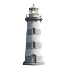 White and Gray Striped Lighthouse 3D Render