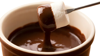 Marshmallow Dipped in Melted Chocolate Fondue