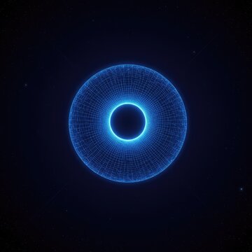 Abstract dark blue background showing the pull of cosmic gravity warping the grid of space-time around a massive invisible singularity ,phenomenon ,abstract ,celestial