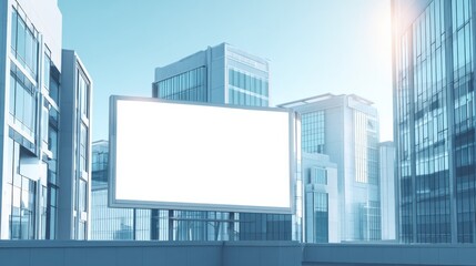 Obraz premium Billboard Mockup in Modern Cityscape with Empty White Space for Advertising and Promotional Content