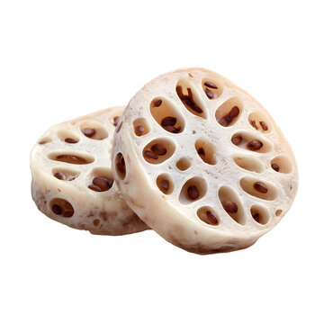 Two Slices of Lotus Root on White Background for Culinary Ads and Health Articles