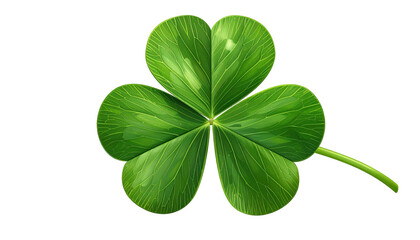 Green, three-leaf clover, detailed veins, set against solid black background