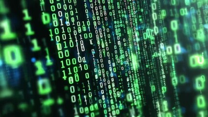Visual flow of green binary code in a high resolution digital environment representing data and technology concepts - Powered by Adobe