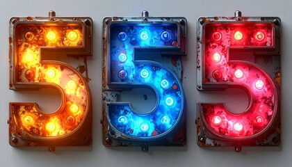Illuminated Number Five - A Trio of Vibrant Light Displays.