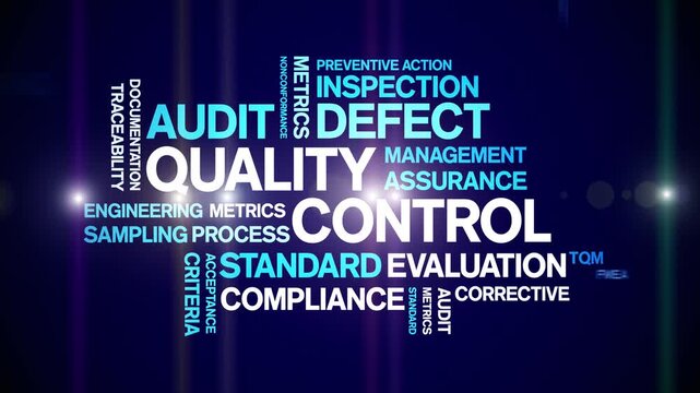 Quality Control animated word cloud-text design animation tag kinetic typography seamless loop.