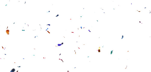 3D Rendering Transparent Confetti Particles Isolated on White Background with Multicolored Celebration Confetti Floating for Birthday, Festival, Anniversary or Wedding Decoration PNG.