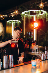 Bartender Skillfully Preparing a Cocktail at a Modern Stylish Bar