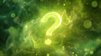 Digital illustration of a question mark. the question mark is in the center of the image and is made up of a bright yellow glow.
