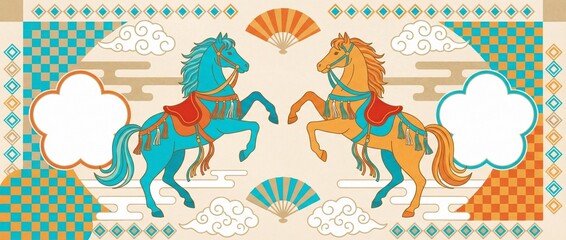 Two horses with traditional patterns