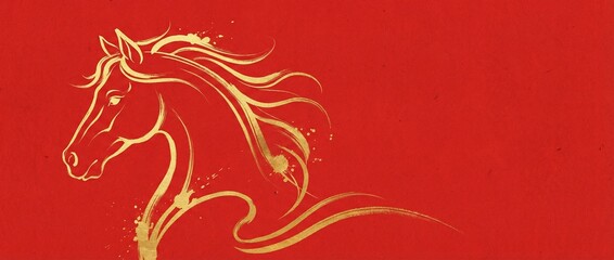 Golden horse on red background
