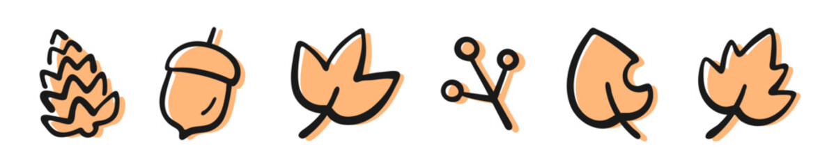 Hand-Drawn Simple Autumn Nature Icons Set