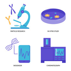 Laboratory analysis and diagnostics flat icon set