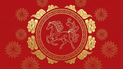 Golden horse on red background