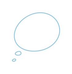 Hand drawn organic round speech bubble outline as icon. Blue cloud box for question or comment and chat thought. Minimal abstract bubble symbol, isolated for speech, box message and cloud idea.