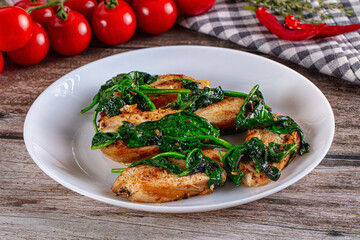 Roasted chicken breast with spinach