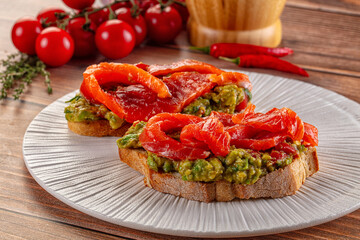 Tapas with salmon and avocado