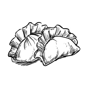 Ink sketch of dumplings symbolizing wealth reunion and festive feasting.