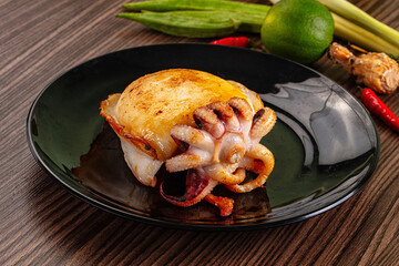 Gourmet roasted whole cuttlefish seafood