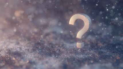Close-up of a question mark on a glittery surface. the question mark is in the center of the image and is made up of small, sparkling particles that are scattered around it.