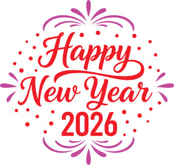 Festive happy new year 2026 text with fireworks and confetti isolated on white background isolated on transparent background silhouette