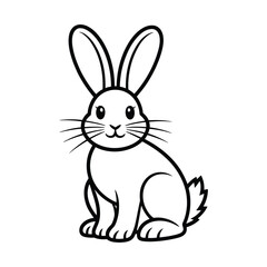 Cute Cartoon Rabbit or Bunny Line Art - Simple Pet Animal Vector Illustration