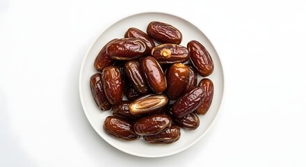 Fototapeta premium Elegant Plate of Freshly Made Eid Date Cookies Arranged Neatly in a Top-Down View Against a Clean White Background