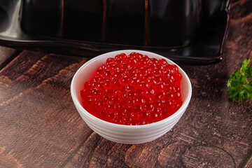 Salmon red caviar in the bowl