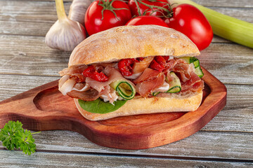 Ciabatta with cured parma and tomato