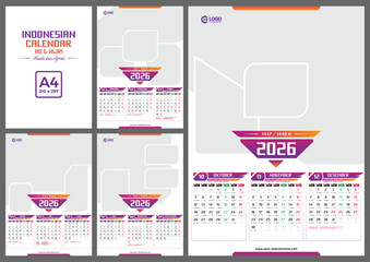 set of Indonesian Calendar in modern and minimalist style