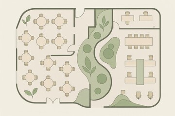 Contemporary layout of a collaborative workspace featuring ergonomic design principles and biophilic elements promoting productivity and employee well being in a minimalist environment