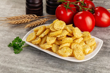 Crunchy croutons heap - roasted bread