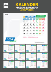 set of Indonesian Calendar in modern and minimalist style