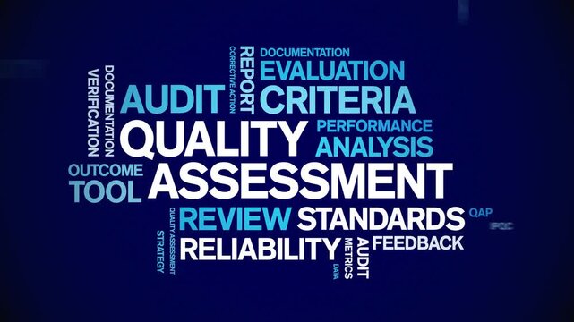 Quality Assessment animated word cloud-text design animation tag kinetic typography seamless loop.