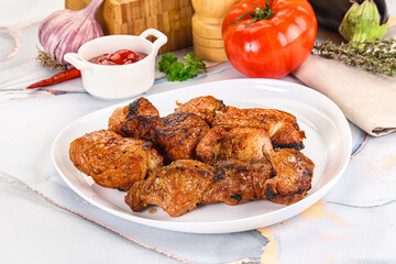 Grilled pork neck meat shashlik