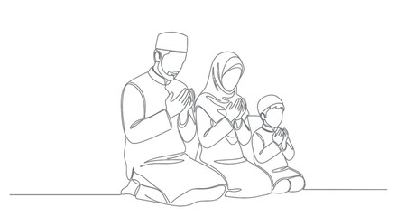 Muslim family praying together in unity