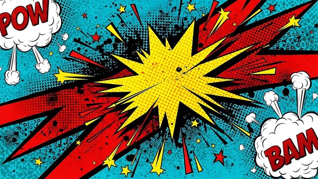 Comic book explosion with pow and bam
