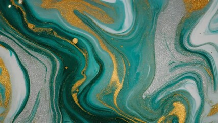 Abstract marble texture with swirls of emerald green and gold accents creating a luxurious and fluid artistic background - Powered by Adobe